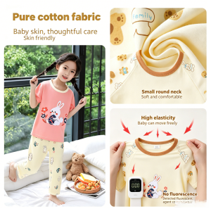 AILEBE Kids Pajamas Pairs Terno Sleepwear Set High Elasticity Pure Cotton Fabric Loose Fit Summer Short Sleeves Pajama Cute Pambahay For Boys Girls 0-10 Years