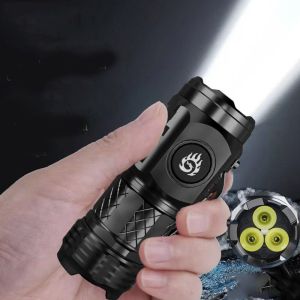 PFPZI สว่างมากๆ ไฟฉายแอลอีดี ระเบิดแฟลช สามตา ไฟฉายขนาดเล็ก มินิมินิ กันน้ำกันน้ำได้ ไฟคลิปหมวก การปีนเขา