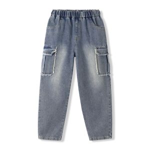 Rolanko Kids Boys Denim Pants Childrens Baggy Jeans Fashion Long Loose Blue Trousers Elasticated Waist Casual Wear Bottom