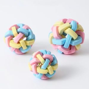 Pet Dog Cat Toys Rainbow Ball with Bell Teeth Cleaning Training Chew Toy