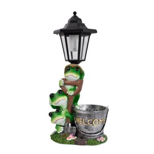 XUNJIE Weatherproof Frog Statue Solar Light Lifelike Resin Frog Plant Pot Light Lighting Animal Figurine Solar Frog Lamp Outdoor Decor