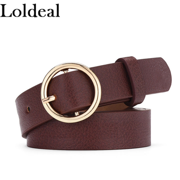 Loldeal Women Belt Fashion Faux Leather Loop Buckle Blue Khaki