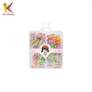 Satu Keluarga Karet Jepit Box Gift Set 4 Sekat Colorfull C1122 Set Ikat Rambut Jepitan Karakter Anak