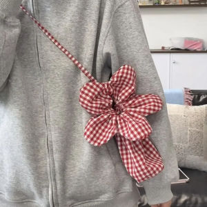 SWEET TIM การพิมพ์ลาย กระเป๋าหูรูดลายสก๊อต น่ารักน่ารักๆ สไตล์เกาหลีแบบ กระเป๋าแบบสะพายไหล่ ลำลองแบบสบายๆ กระเป๋าแบบมัด กระเป๋า Crossbody ขนาดเล็ก สำหรับผู้หญิง