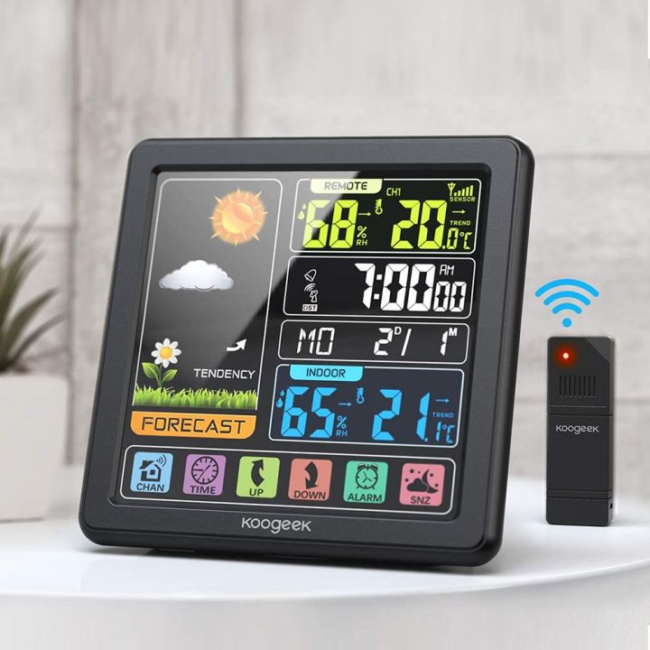 Wireless LCD Weather Station, Touch Control Indoor Outdoor Digital