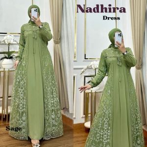 Gamis kondangan terbaru / Nadhira Dress Bahan Ceruty mix Brukat / Gamis Brukat Mewah /Dress termurah