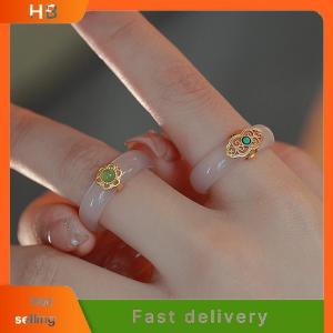 HB Chinese Retro Imitation Jade Ring Fashion Delicate Stone Jewellery Minimalism Hanfu Matching Hand Ornaments