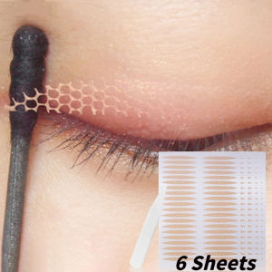 WOOLOVE แถบครีมยกกระชับดวงตาตาข่ายลูกไม้สติ๊กเกอร์แปะเปลือกตาแบบมองไม่เห็น240ชิ้น/6แผ่น Peralatan Rias สติ๊กเกอร์ติดผนังกันน้ำ