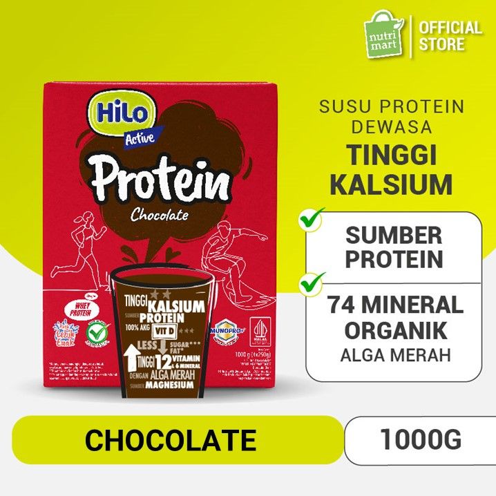 HiLo Active Chocolate 1000g - Susu Dewasa Tinggi Kalsium Sumber Protein Mineral Organik Alga Merah