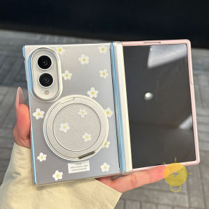 Phone Case For SAMSUNG Galaxy Z Fold 8 Magnetic PC with Griptok TPU Keychain Chain Mini Flower Cover Classic Couple Korean Aesthetic