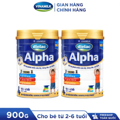 2 Hộp Sữa bột Vinamilk Dielac Alpha 4 - Hộp thiếc 900g (cho trẻ từ 2- 6 tuổi) - Sữa công thức 3 trong 1 hỗ trợ phát triển não bộ tăng cân chiều cao tăng sức đề kháng