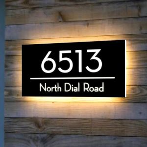 LED Backlit House Number Sign Address Plaque Custom Modern Solar Illuminated House Sign Modern Metal Acrylic Address Sign