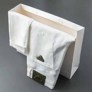 2025 Factory Direct Supply Luxury Mens Elastic Black Anti-Fade White Three-Proof Fabric Small Straight Pants Nine-Point Pants Long Pants