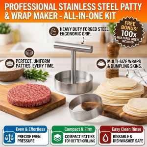 Stainless Steel Round Cookie Press Non-Stick Dough Presser Heavy Duty Baking Tool Uniform Pastry Shapes Easy to Clean for Home Kitchen Bakers