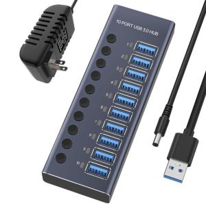 10 Port USB3.0 Hub USB Splitter Socket With Individual Switches 5Gbps For Efficient Data Transfer And Device Connection
