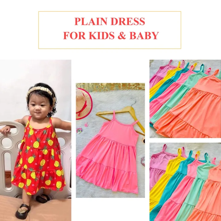 KIDS & BABY Plain Layered Dress for Girls Multicolor Pink Light Blue Mint green Yellow Peach | Lazada Philippines