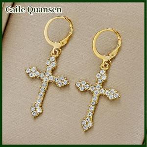 Caile ใหม่ต่างหูจี้ไม้กางเขนพลอยเทียมสำหรับผู้หญิงแฟชั่นเกาหลีต่างหูห่วงห้อยเครื่องประดับงานเลี้ยงวันเกิดของขวัญ