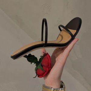 Fashion Women Sandals Pointed Toe Black Rose Thin High Heels Elastic Band Slingback Summer Dress Sandals Slides Pumps