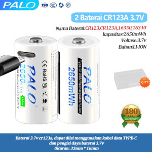 PALO CR123 16340 16350 3.7V Li ion  Baterai Isi Ulang‌ Cocok untuk kamera senter instrumen deteksi
