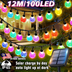 【24H Ship】12M 100LED Solar Crystal Ball String Lights Warm White Multicolor 8 Modes Outdoor Waterproof