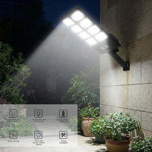 LED Solar Street Light with Motion Sensor Remote Control for Garden and Driveway 50W 6000K Cool White IP65 Waterproof