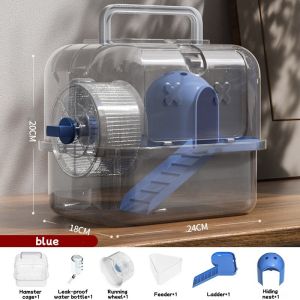 Hamster Cage Full Set Transparent Double-Layer Portable Wheeled Water Kettle Food Bowl Hamster Pet Supplies
