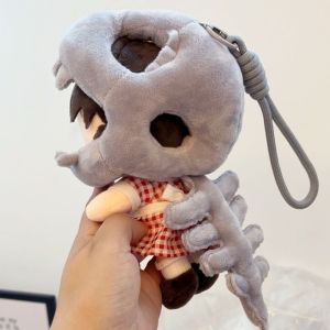 GUAIP With Lanyard Dinosaur Skeleton Plush Pendant Plush Hoodie Grey / Pink Quirky Bag Charm Anime Key Chain Pendant Washable Cotton Cotton Doll Clothes Backpack Decoration