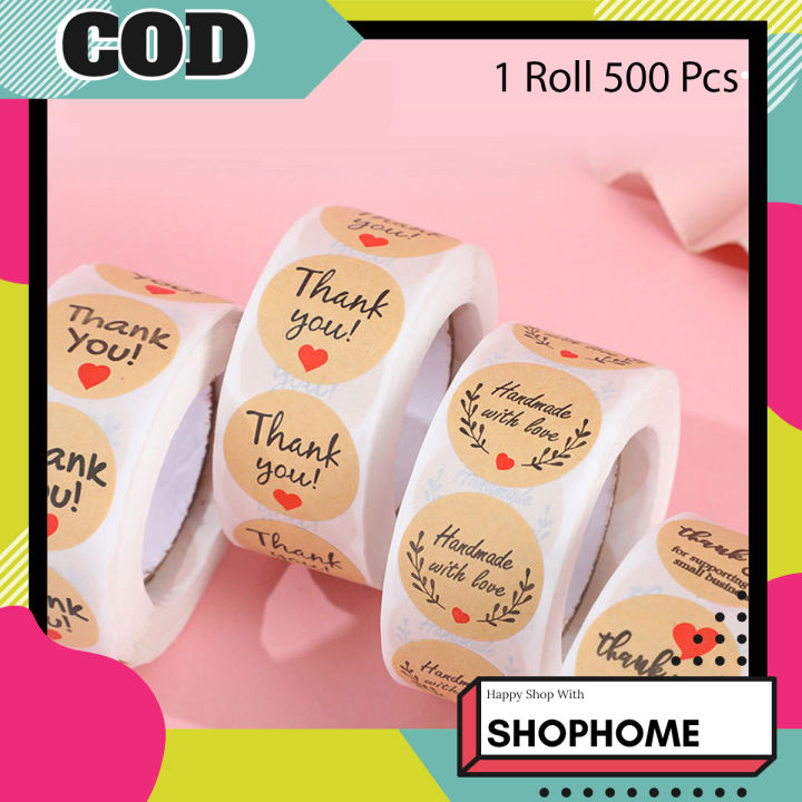 SHOPHOME - Stiker label Thank you 1 roll 500Pcs serbaguna praktis warna ...