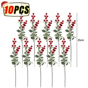 30ชิ้นดอกไม้คริสต์มาสประดิษฐ์ไม้เลื้อยสีแดงองุ่นตกแต่งปีใหม่บรรยากาศ Props ใบไม้เทียมต้นไม้แขวนผนัง