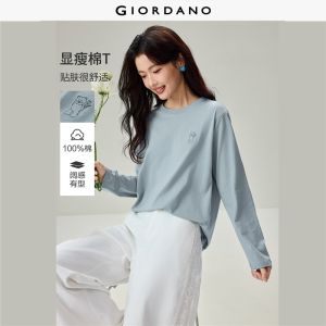 Giordano Beau Monde Women 100% Cotton bear embroidery long sleeve tee Free Shipping 13326796