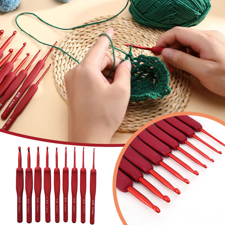 ABL 1PC Japan Tulip Resin Knitting Needles Aluminum Red Crochet Hook With  Silicone Handle DIY Knitting Tools