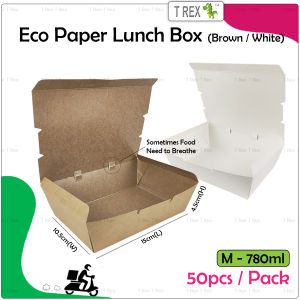 50pcs T Rex Eco Disposable Paper Lunch Box 780ml / Take Away Food Packaging Paper Box / Food Delivery Packaging Paper Box