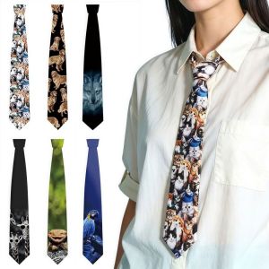 CHUAN Novelty Mens Ties Soft Silk Graffiti Casual Neckties Fashion Cat Dog Prints Hand-tied Bow Tie Daily Wear/Party