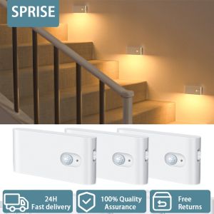 SPRISE Motion Sensor Night Light Rechargeable Stair Lights Indoor Warm White Magnetic LED Touch Lamp for Hallway Stairway Bathroom