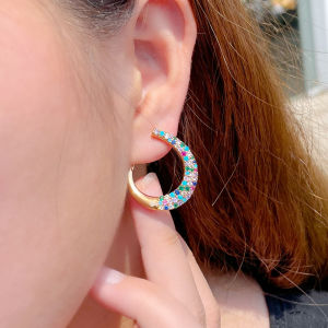 SEQUITO Indian Gold Plated Multicolor Cubic Zircon Stone Big Tear Drop Loop Hoop Women Niche Chic Earrings Jewelry for Birthday Gift SE564
