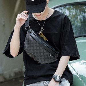 ETONWEG Korean Fashion Waterproof Chest Bag/Waist Bag- Men Casual PU Leather Large Waist Pack Crossbody Bag Travel Sport Pouch Bags