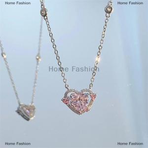 [COD] Home Fashion Zircon Heart Pendant Necklaces Y2K Pink Heart Ladies Girls Fashion Elegant Clavicle Chain Women Jewelry Gifts