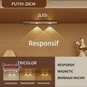 20/30/40CM Lampu Stick Panjang Tricolor Dimming Magnetic Motion Sensor LED Rechargeable
