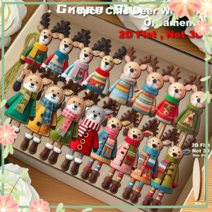 Green sea 16Pcs 2D Colorful Christmas Reindeer Wooden Pendant Ornament Cartoon Christmas Tree Hanging Decoration For Home New Year Gift
