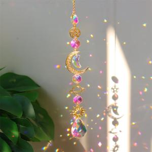 Star Moon Sun Hanging Crystal Pendant Bright Color Windchime Light Pendant Multiple Sizes Smooth Surface for Home Garden Window Decoration