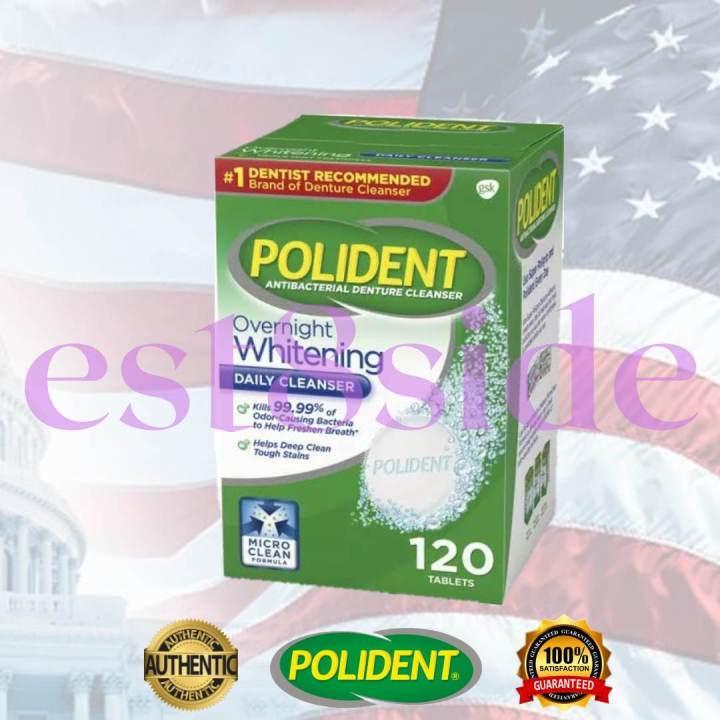 POLIDENT OVERNIGHT WHITENING ANTIBACTERIAL DENTURE CLEANSER 120 TABLETS