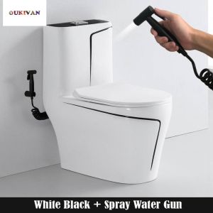 Ceramic Sitting Toilet With Bidet Siphonic Flush S-Trap Floor Drain High Quality Floral Pattern