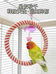 ที่แขวนแหวนของเล่นโมบายห้อยนกเชือกฝ้ายสำหรับการฝึกสมดุลและนกแก้วปีนเขาออกกำลังกาย