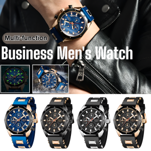 Business Mens Watch Multifunction Calendar Silicone Strap Sports Watch Quartz Casual Retro Versatile Trendy Simple Wristwatch