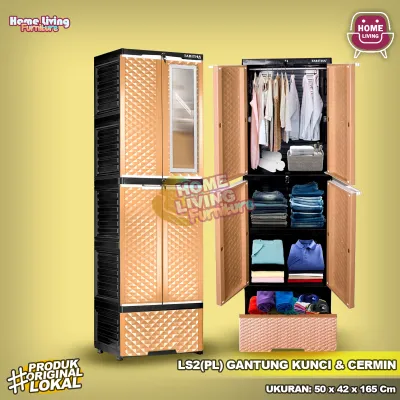 Tabitha LS2PL - Lemari Pakaian Plastik Gantung dengan Laci Lemari Pintu Rak Serbaguna dan Cermin