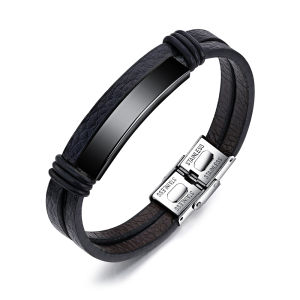 Sinboia Black / Gold / Silver Leather Bracelet For Men 20cm Length