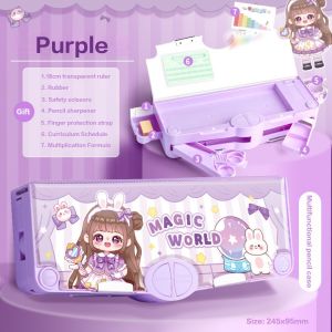 Pencil Case For Kids Multifunctional Double Compartments Pencil Boxes with Buttons Stationary Set for Girls Boys ﻿