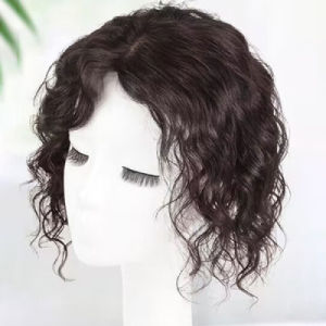Stylish Hair Topper Natural Curly Voluminous Wig Piece Gray Hair Cover Real Scalp Thinning Hair Women Middle Aged