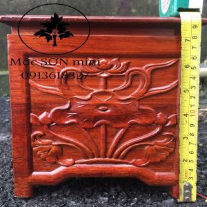 Nhất sơn sen vuông gỗ hương đế bát hương đục nền cao 20cm có 3 cỡ kích thước mặt