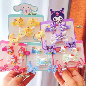 5Pcs/Set Sanrio Kuromi Melody Cinnamoroll Hello Kitty Cartoon Hair Clip Barrette Headband Hair Ring Kids Fashion Hair Accessories Gift